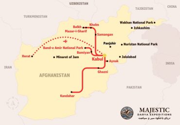 Map 12-Day Afghanistan Tour Kabul Mazar Bamiyan Ghazni Herat
