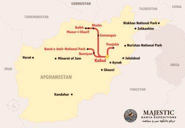 Map 8-Day Afghanistan Tour Kabul Mazar Bamiyan Panjshir